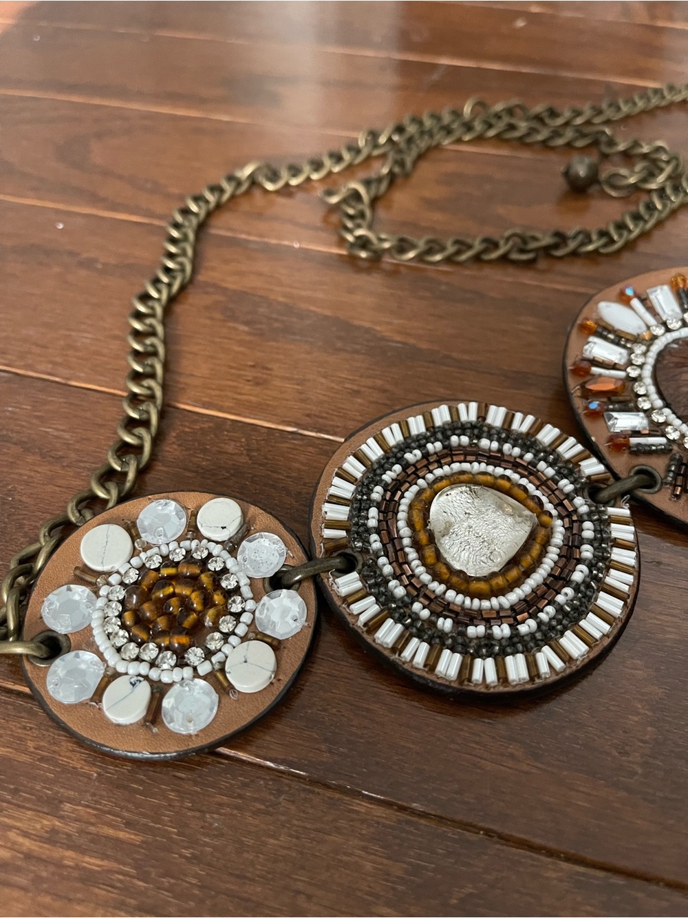 Handcrafted Brown and White Beaded Statement Necklace